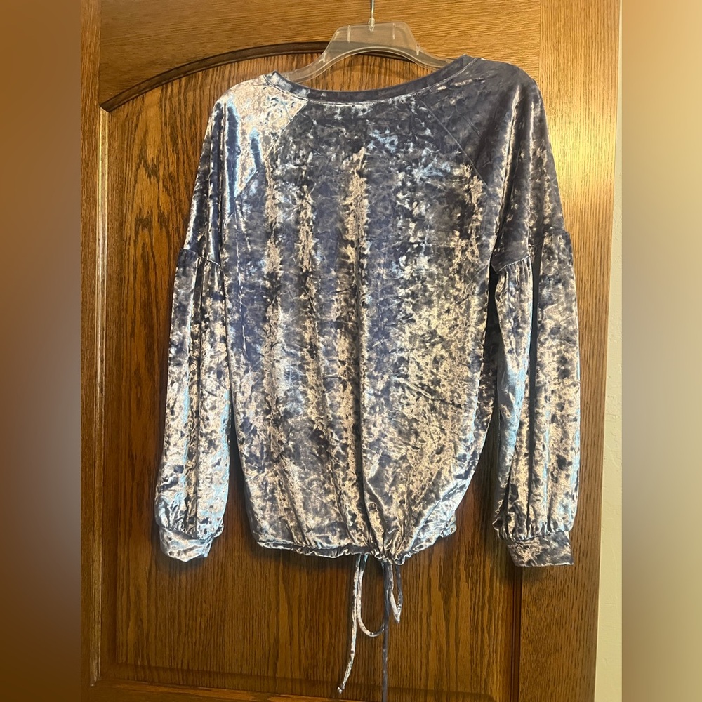 Project RUNWAY Velvet Drawstring Sweatshirt in Icy Blue - Picture 4 of 4